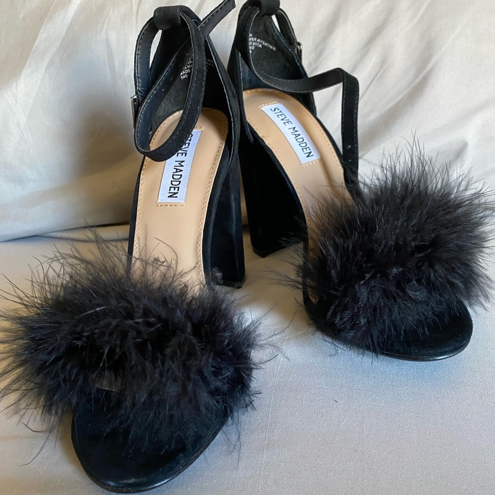 Black feathered heels